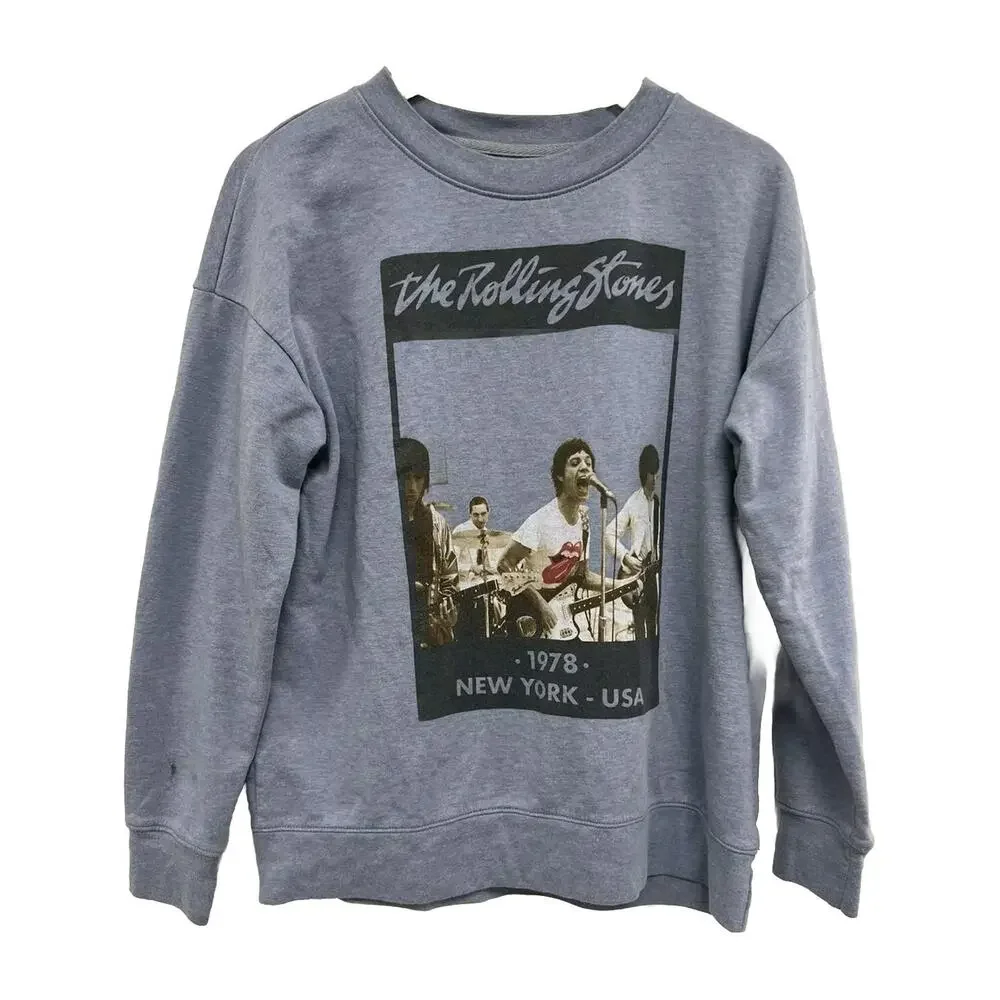 Rolling Stones crew neck sweatshirt Lond Sleeve Print Blue PS pullover A000886 - Picture 1 of 7